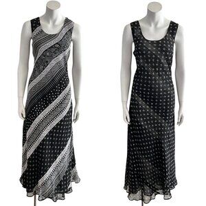 Crossing Pointe Reversible Boho Patchwork Print Black  Midi Dress